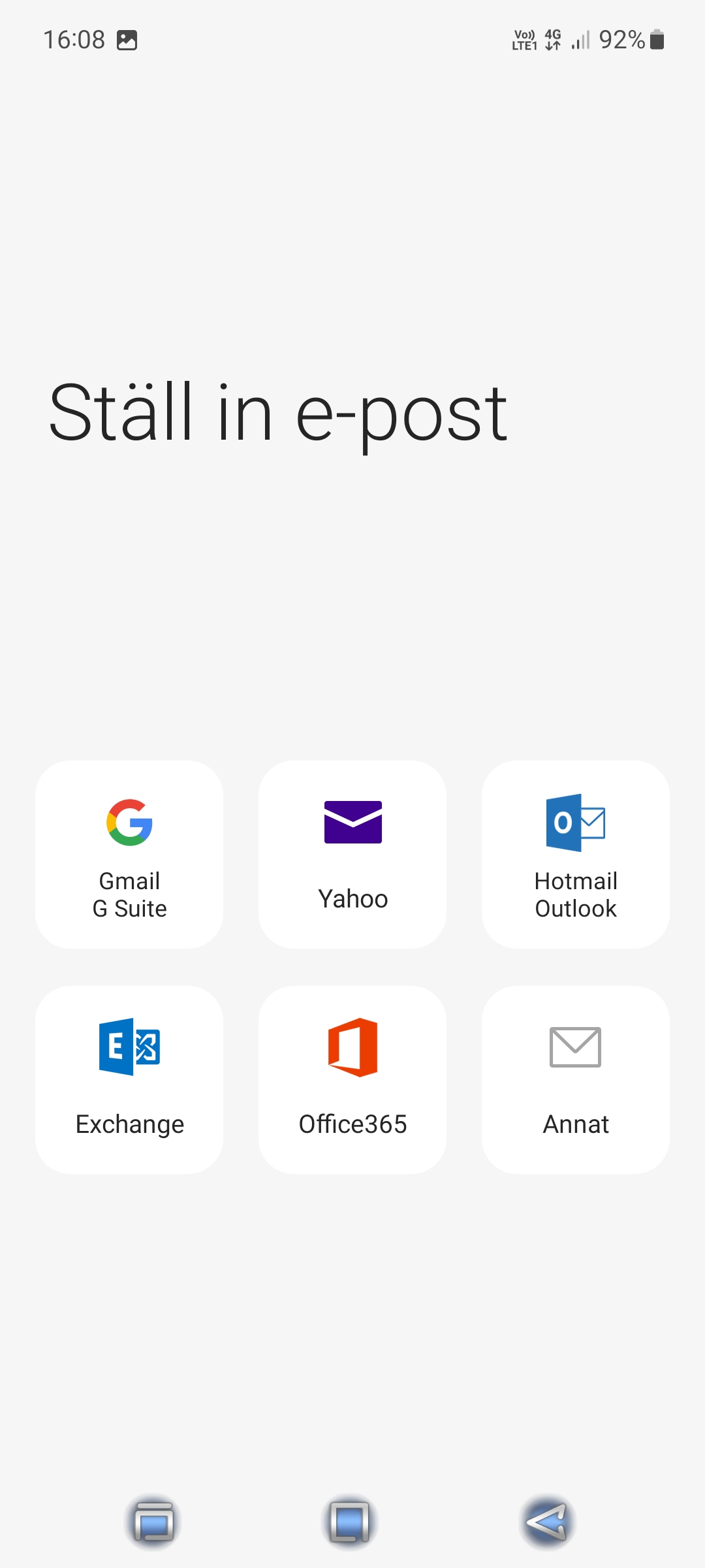 Android välj mail-inloggning, annat