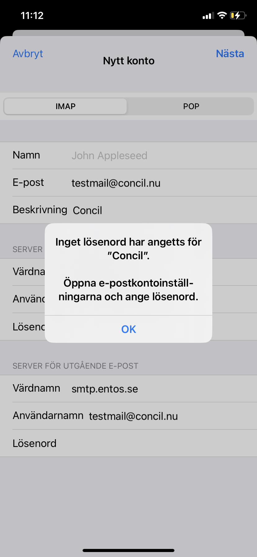 Iphone varning lösenord, klicka ok